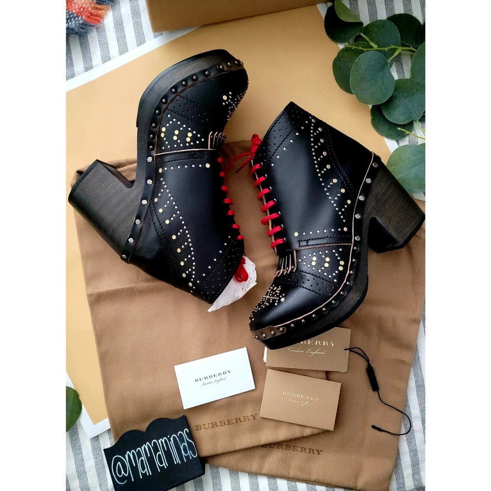 Burberry Riveted Block Heel Clog Boots